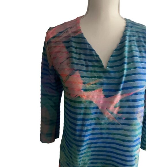 SOFT SURROUNDINGS Tropical Striped Tunic Top Size L - Picture 4 of 7